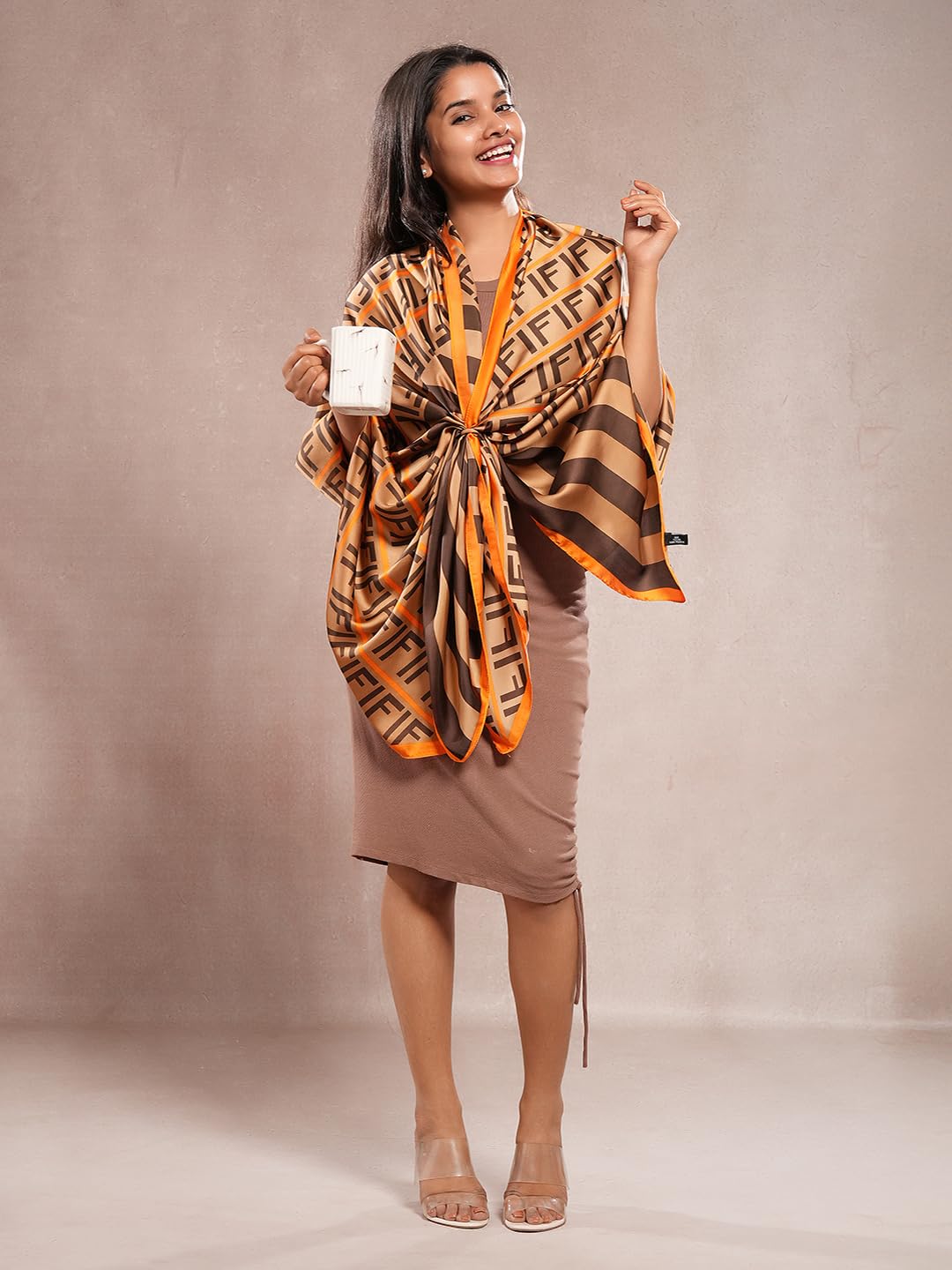 CrossKulture Printed Poly Silken feel Scarf Stole for Women | Stylish, Soft, & Lightweight | Satin Feel Neck, Hair, Head Scarf for Women (Colour_51)
