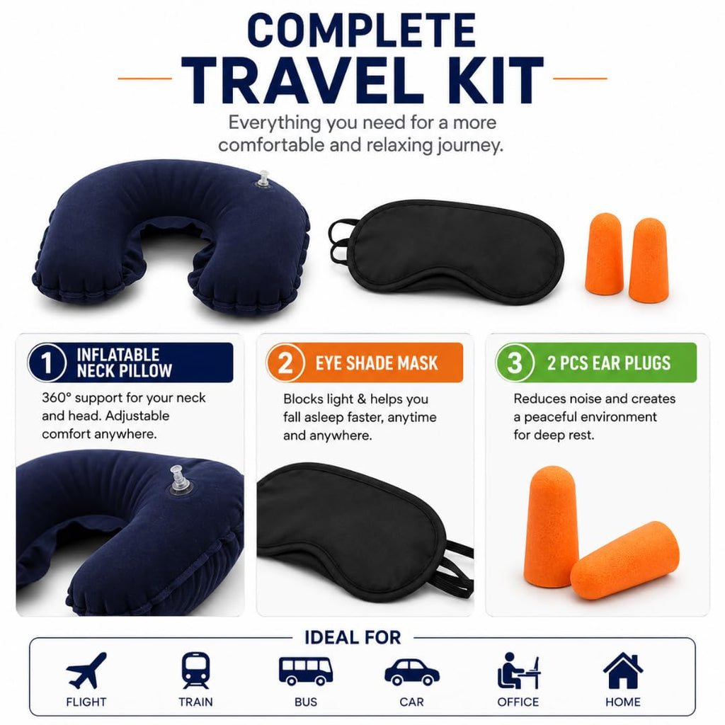 Chumbak Travel Pillow for Flights | Neck Rest for Travel with Eyes Mask for Sleeping | Travel Accessories for Women | Gifts for People Going Abroad