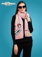 Pick Ur Needs Women Winter Woolen Muffler with Trendy Patch Design Soft Warm Knitted Scarf for Girls & Ladies Stylish Casual Mufflers (Baby Pink)