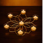 ATRANGI STUDIO Lotus Iron Tealight Holder | Handcrafted Festive Decor | Designer Tealight Candle Holder | Hold 3 tealight Candles | Perfect for Pooja Shelf, Side Table & Gifting | 12 Inch