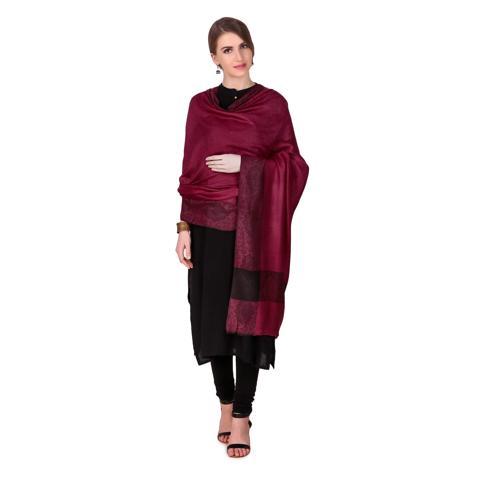 BRAVEZI Women's Maroon Woolen faux Pashmina Shawls