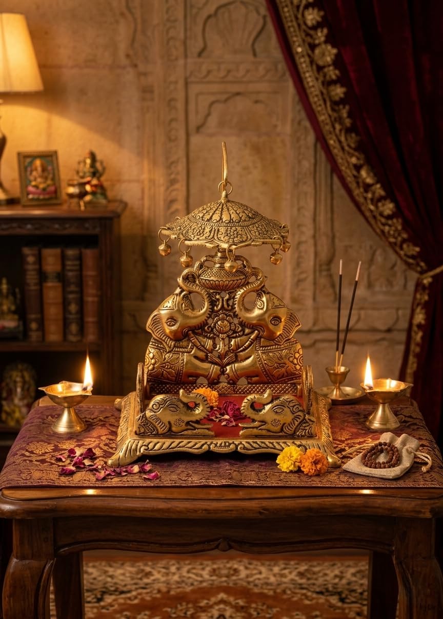 KridayKraft Metal Ladoo Gopal Singhasan Krishna Idol Accessories,Singhasan for Laddu Gopal Pooja,Decorative Showpiece Figurines,Religious Idol,Diwali Gift Article...
