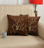 Stuffique Velvet Foil Cushion Covers 24 inch x 24 inch Set of 2, Brown