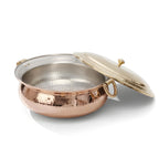 P•TAL Copper Hammered Lagaan 4L | Tin Coated with Brass Lid | 100% Pure Copper Degchi for Cooking Biryani Handi Ptal Brass Utensils for Kitchen