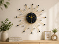 Mahira Artefacts Starburst Wall Clock, Metal, Silent, Art Deco Style, Sunburst Shape, Black & Gold, Large, Battery Powered