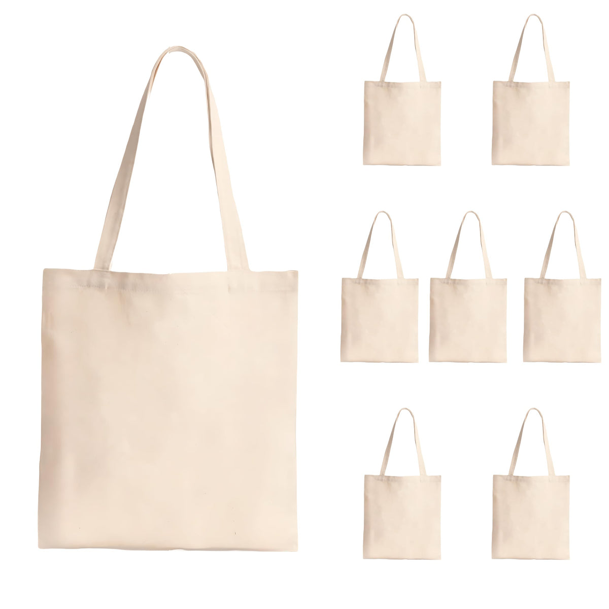 BOHEMEO Large Cotton Canvas Tote Bag for Women, Shopping Bag For Grocery,Vegetable Bags For Market, Office Bag For Women, Bag For Women College, Suitable for DIY Project, Cream, Pack of 8