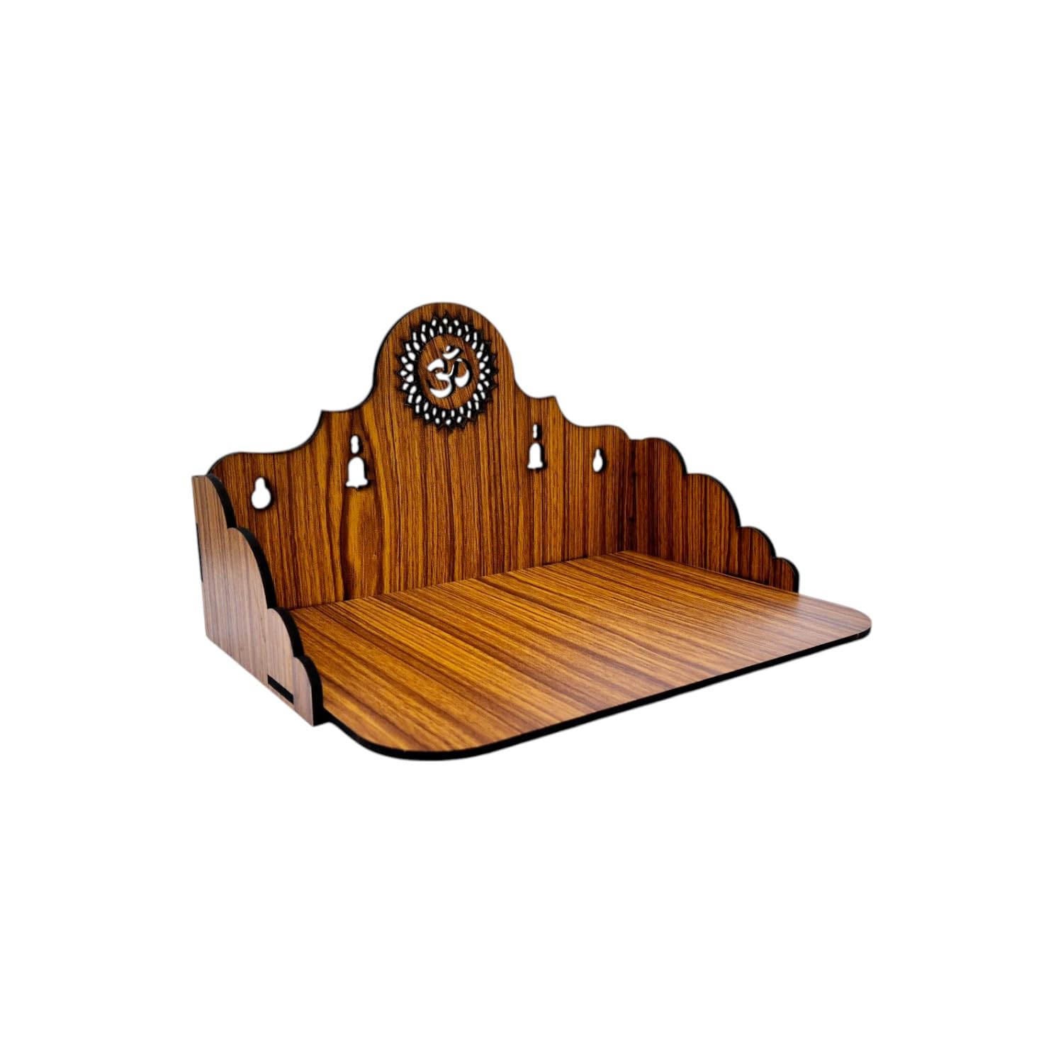 giftingcare Wooden Temple for Home & Office | Wall Mounted & Tabletop Pooja Mandir | Modern Wooden Puja Stand with Drawer | Teak Finish for Pooja Room, Shop & Living Room Decor