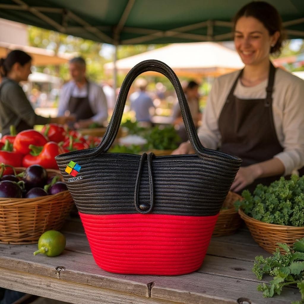 DYARCHY Cotton Rope Woven Tote Bag, Large (MULTI) ZIPPER BAG (COLOR 30)