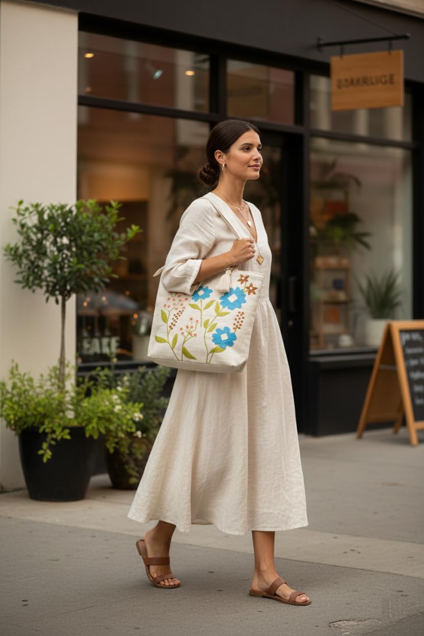OLL OO LA LA BEAUTY Canvas Tote Bag for Women | Tote Bag | Pinterest Shoulder Bag | Cotton Shoulder Bag | Boho Tote Bags | Casual Daily Use Handbag for Office, College, Shopping & Travel - DGSN-15