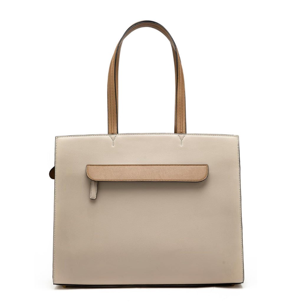 HIE Farah Tote Bag for Women & Girls - Vegan Leather Handbag with Contrast Color Handle, Metal Zip Closure, Key Holder, and Mobile Pocket - Stylish Office & Everyday Use.