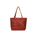 STYLE BA Women's Tote Bag With Leather Handles & Embroidery Printed Handbag With Zip Pockets, Shoulder Tote Bag And Handbag (Maroon)