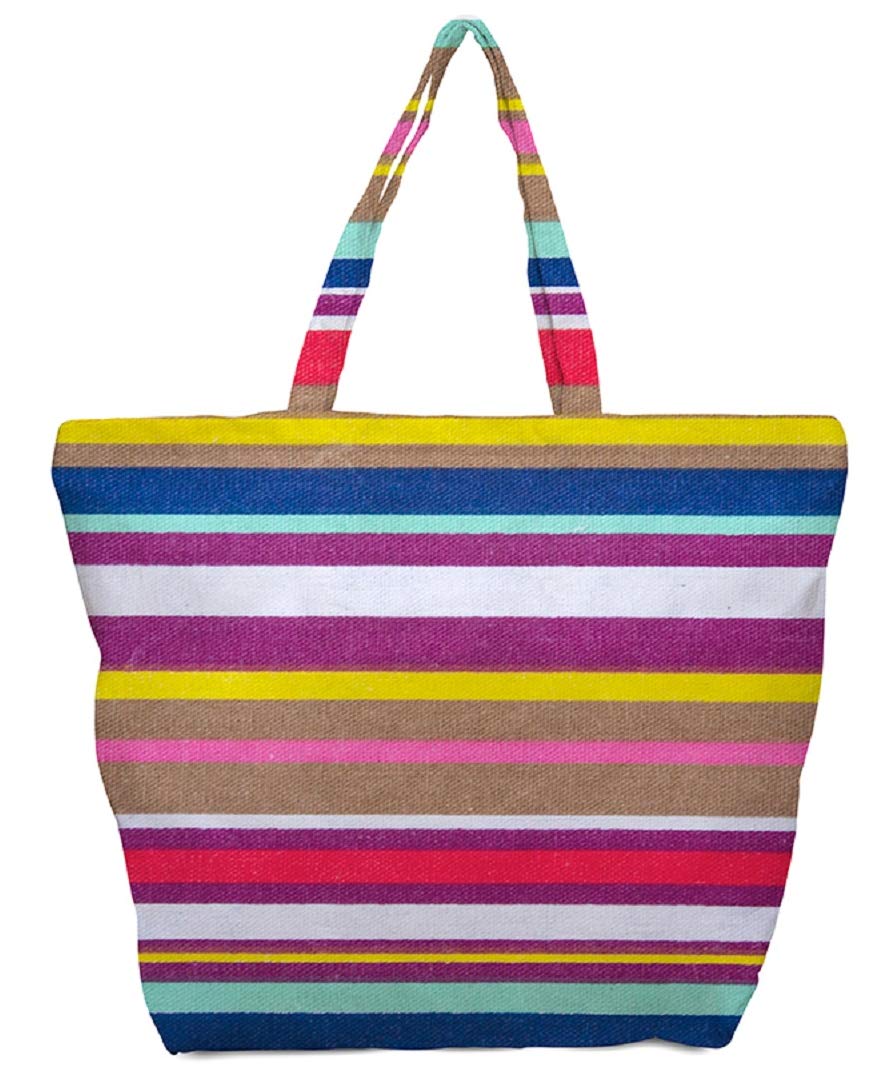 JEH BAGS Cotton Folding Button Bag - Strips Printed Womens Tote Bags Eco-Friendly and Sholder Friendly Capacity 52 x 2 x 45.5 cm- Multicolor 1 Pcs.