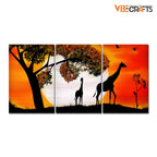 VIBECRAFTS 3 Pieces Giraffe Under A Tree In Sunset Canvas Wall Painting Fitted With Wooden Frame For Home | Office | Living Room | Gifts(PTVC3Pcs3_11504)