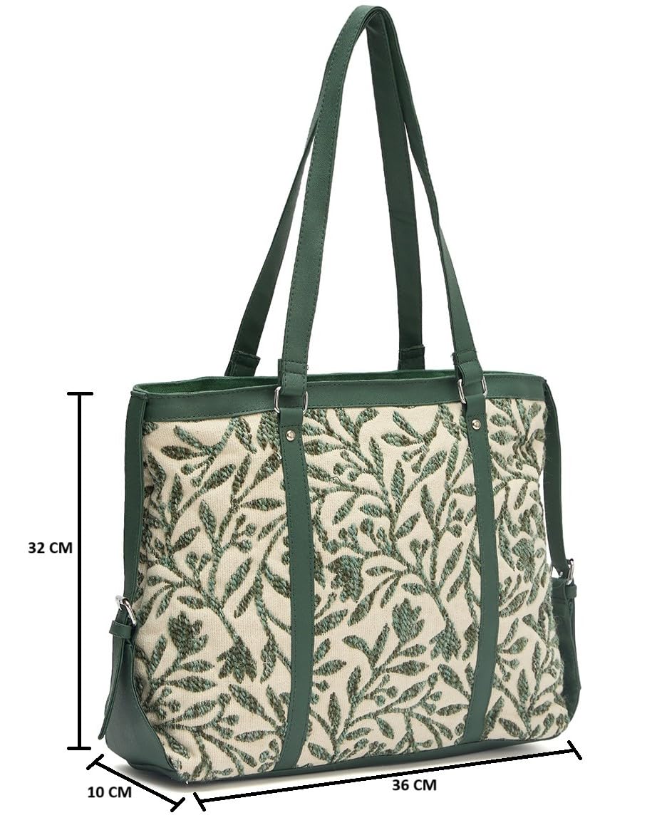 PRIMROSE Chevron Pattern Tote Bag for Women, Black and Beige (Green)