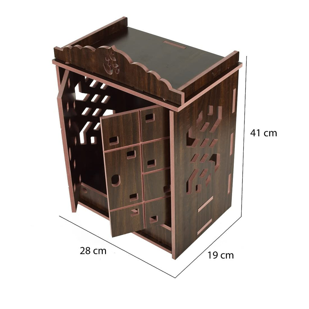 YIXT White & Black Wooden Temple with Storage | Wall Hanging & Tabletop Pooja Mandir | Home Temple for Puja Room