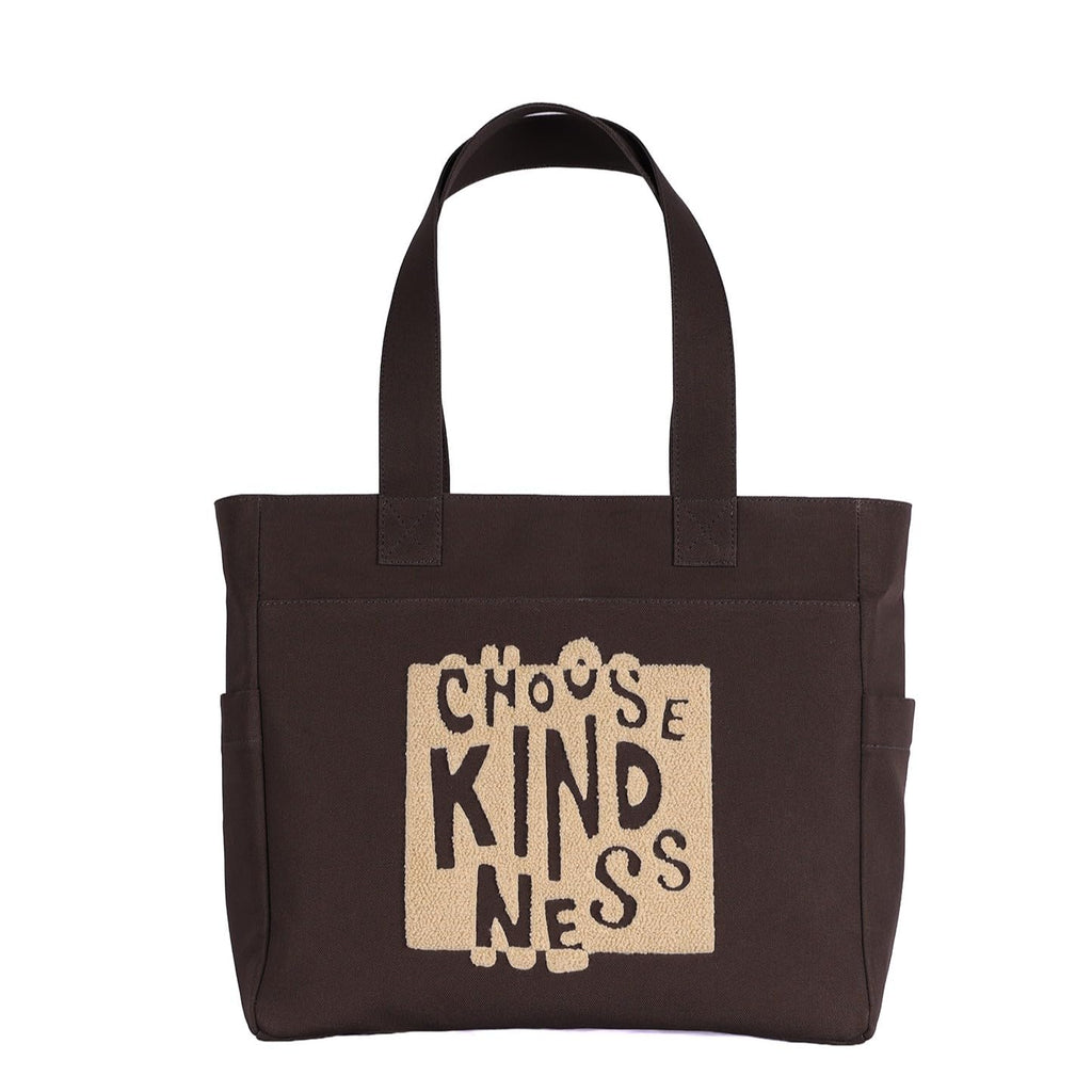 TSANTA U Shaped Canvas Tote Bag, 35.56x33.02 cm with 10.8 cm Gusset, Cotton, Zipper Closure, Laptop Compartment (Kindness)