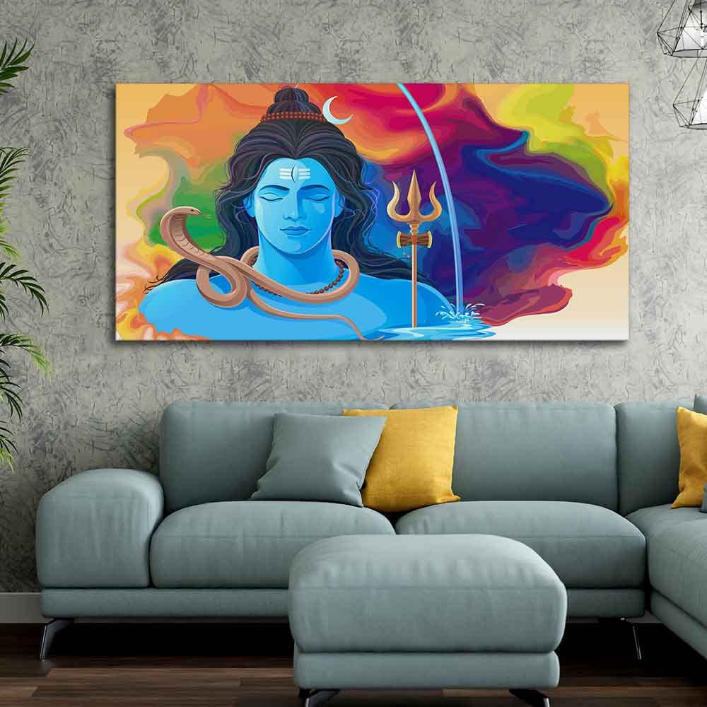 VIBECRAFTS Canvas Paintings for Living Room Drawing Room Shiva Canvas Wall Painting Fitted With Wooden Frame For Home | Office | Living Room | Gifts (PTVCH_2558)