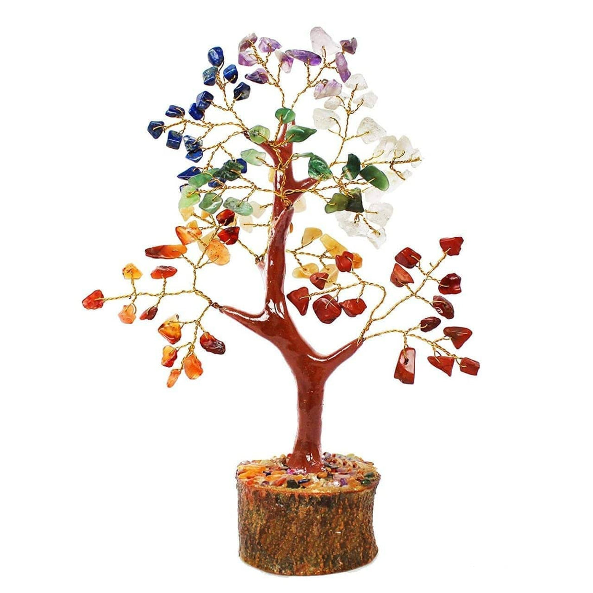 TREE MAISON CORONATING HOMES Crystal Seven Chakra Tree | Size 9-10 Inch Approx | 100 Beads | Multicolor Golden Wire Bonsai Money Tree with Crystals & Gemstones | Perfect Home Décor & Gift Item |