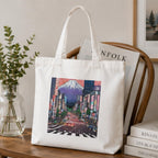 Adorvue Tokyo Japanese Cityscape Art Printed Tote Bag Stylish Eco-Friendly Cotton Handbags, Canvas Bags for College, Shopping, Office, Travel, Grocery Runs, Beach Day and Casual Outings Pack of 2
