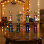 Lamcy Plaza Metal Rajasthani Kalbelia Tea Light Doll - 14 Inch (Set of 4) | Multicolour Antique Decorative Candle Holder for Home Decor, Living Room, Bedroom
