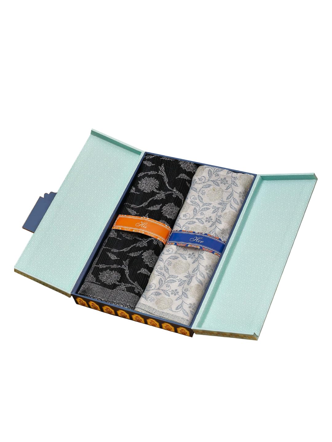 Pashmoda His and Her Gift Set of Kaani Stoles With Wooden Gift Box