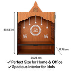 HomeTrikka™ Shubh Kripa Wooden Slider Temple | Elegant Medium Wall-Mounted Pooja Mandir with Storage & LED Light | Lightweight Pooja Stand for Home & Office | Size H-19.5 x L-12.3 x W-7 Inch