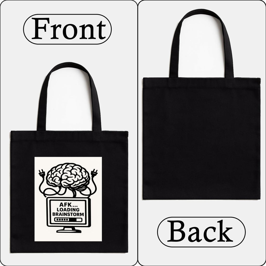 Kirmada Black Cotton Tote Bag | Brainstorm Mode AFK Loading Design | Minimal Tech Humor Tote for College, Work & Shopping | Zipper Closure | Reusable Eco Friendly Cotton Bag | Gift for Creatives