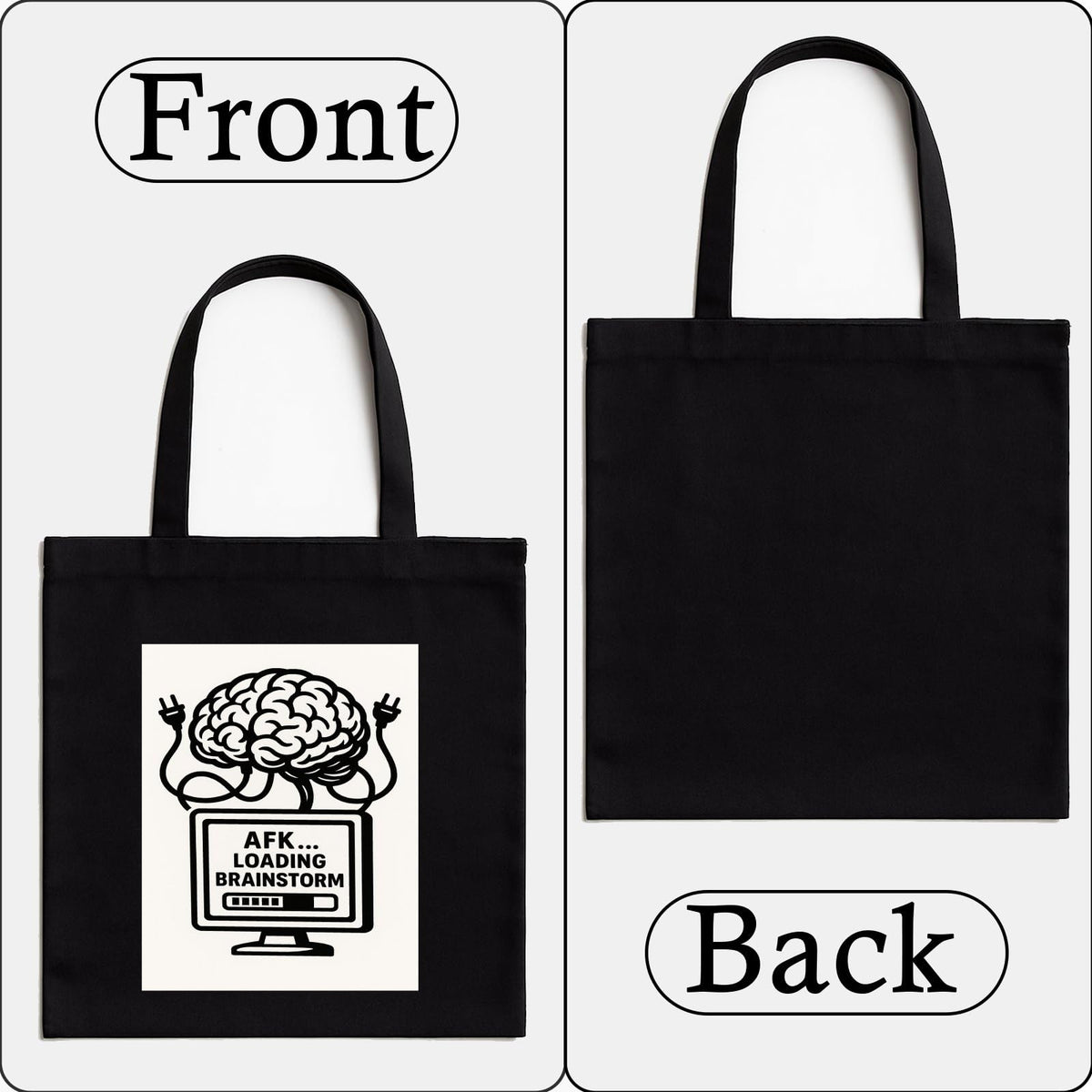 Kirmada Black Cotton Tote Bag | Brainstorm Mode AFK Loading Design | Minimal Tech Humor Tote for College, Work & Shopping | Zipper Closure | Reusable Eco Friendly Cotton Bag | Gift for Creatives
