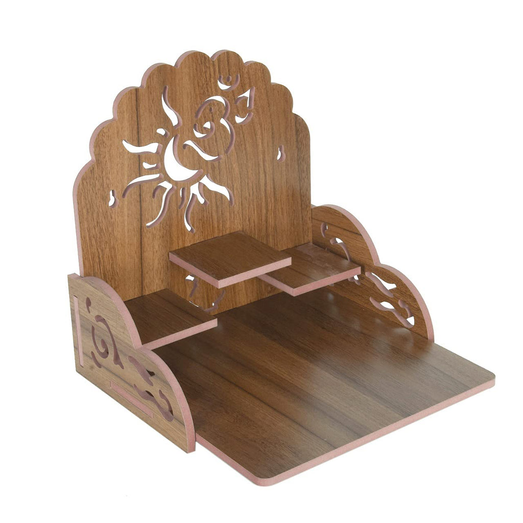 Om Shree Fully Handmade Beautiful Wooden Home and Office Temple/Pooja Mandir(28 x 28 x 26 cm) (Brown 1)