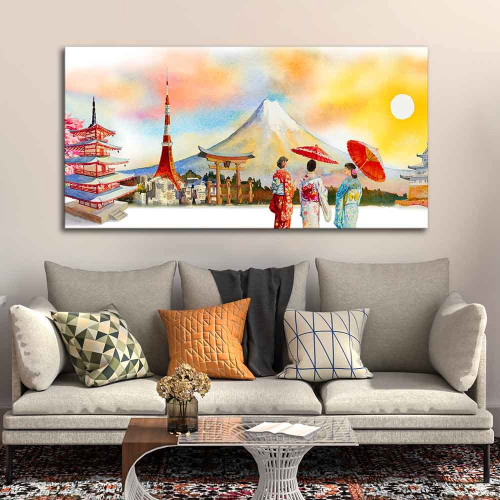 VIBECRAFTS Canvas Paintings for Living Room Drawing Room Famous Places Of Japan Canvas Wall Painting Fitted With Wooden Frame For Home | Office | Living Room | Gifts (PTVCH_2555N)