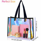 RIVAGI Beach Bag Transparent, Clear Tote Bag with Black Handles, Holographic Rainbow Design