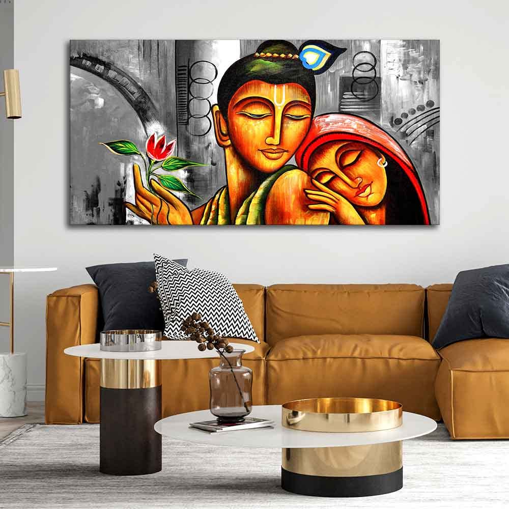 VIBECRAFTS Canvas Paintings for Living Room Drawing Room Radha Krishna Canvas Wall Painting Fitted With Wooden Frame For Home | Office | Living Room | Gifts (PTVCH_2520N)