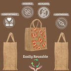 SAINIK'S - ACCESS TO QUALITY Jute Shopping Grocery Printed Bag with Cotton Rope Handle for Men and Women with Zip (Multicolor, Pack of 4)