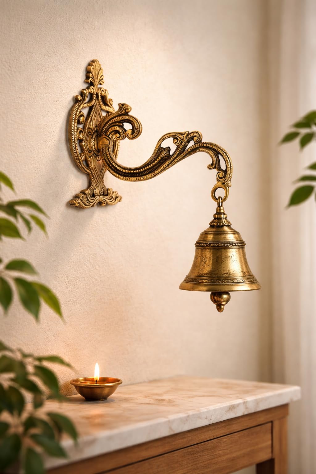 ARTVARKO Brass Designer Hook Holder Bracket for Wall Hanging Diya Bells Lantern Hanger Planter Lanterns Wind Chimes Baskets 6 Inch