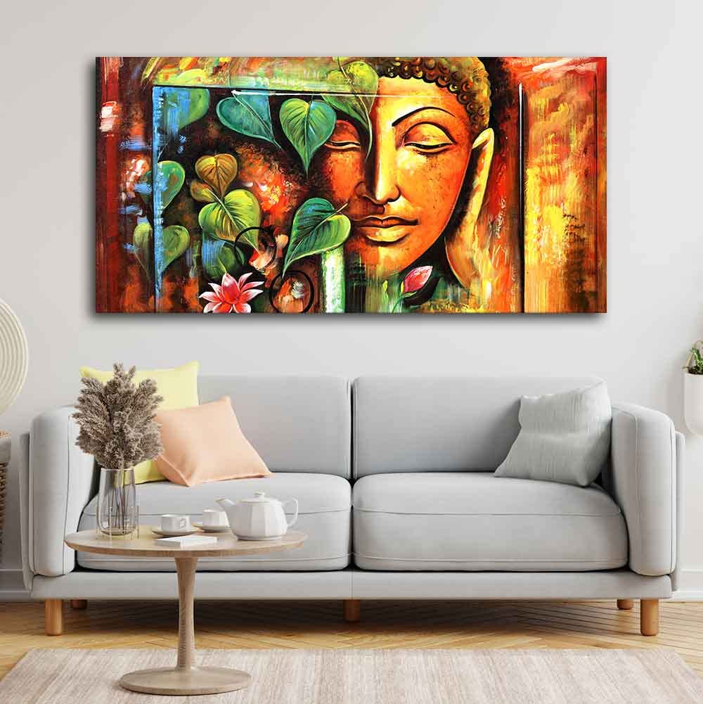 VIBECRAFTS Canvas Paintings for Living Room Drawing Room Divine Gautam Buddha Face Canvas Wall Painting Fitted With Wooden Frame For Home | Office | Living Room | Gift (PTVCH_2493)