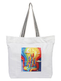 WOTM On The Move Tote | Premium Printed Cotton Canvas Tote Bag with Zipper & Inside Pocket, Stylish Everyday Travel Bag for Work, College, Office, Travel, Shopping (Be Bright)
