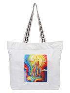 WOTM On The Move Tote | Premium Printed Cotton Canvas Tote Bag with Zipper & Inside Pocket, Stylish Everyday Travel Bag for Work, College, Office, Travel, Shopping (Be Bright)