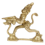 Svarup 4.5 Inch Gold Color Brass Hanuman Ji Aarti Deepak with Handle: Can be Used as Camphor Burner and Hand Held Arti Diya for Puja.