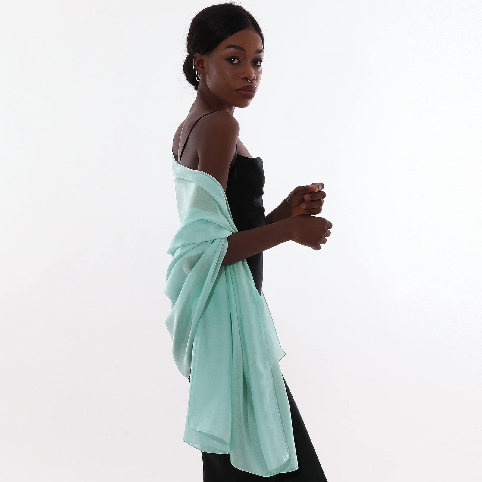 RUI VTRON Womens Scarf Pashmina Shawls and Wraps for Evening Dresses Like Chiffon Silk Scarf for Bridal Wedding, Turquoise, Large