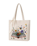 MASQ Premium ToteBag for Women with Zipper | Embroidered Foldable Shoulder Bag with Multiple Pockets | Spacious Handbag for College & Office | Eco-Friendly & Reusable (Tote_Bag_Floral_Book)