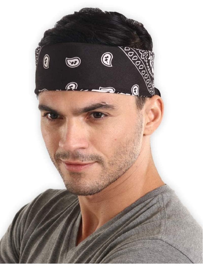 PAROPKAR Bandana Face Mask Cover Men and Women Paisley Cowboy Headband Scarf Wristband Novelty Double Sided Print 100% Cotton Handkerchiefs (White Blue Red)