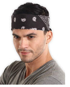 PAROPKAR Bandana Face Mask Cover Men and Women Paisley Cowboy Headband Scarf Wristband Novelty Double Sided Print 100% Cotton Handkerchiefs (White Blue Red)