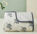 HomeCent Dohar Premium 100% Cotton Single Bed Botanical Cherry Blossom with Windowpane Plaid All Season Reversible Blanket Lightweight and Breathable Ac Blanket/for Bed|Indigo Blue - 220 x 146cms Kafalo
