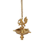 Artvarko Brass Traditional Peacock 5 Wick Peacock Bird Design Diya with Hanging Chain Length 16 Inch