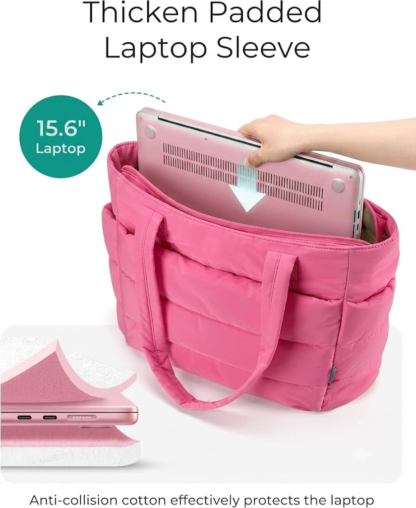 ProArch Puffer Tote Bag for Women | Waterproof Shoulder Handbag with Laptop Compartment | Quilted Puffy Office Tote | Travel, College & Work Carry Bag