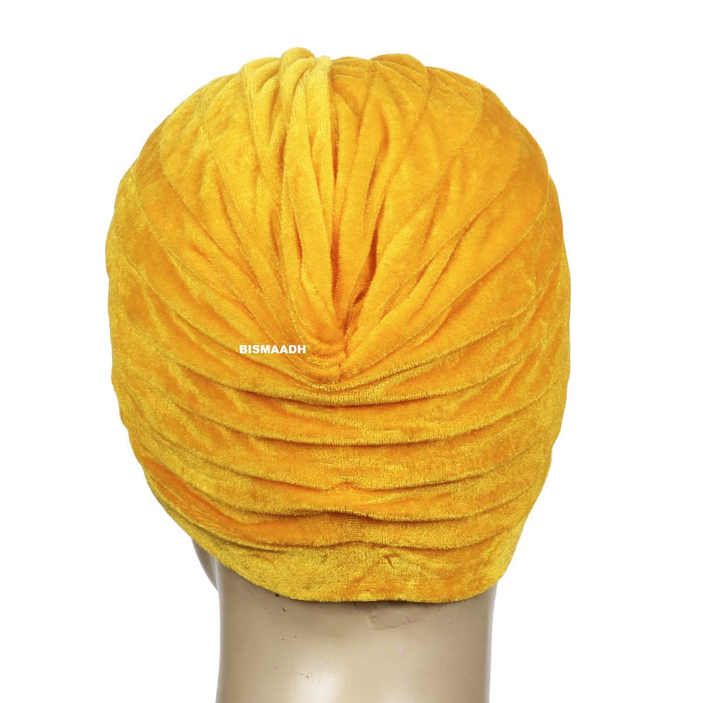 BISMAADH Velvet Soft Pleated Pre Tied Knot Readymade Turban/Pagri Head Wraps for Men & Women