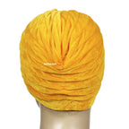 BISMAADH Velvet Soft Pleated Pre Tied Knot Readymade Turban/Pagri Head Wraps for Men & Women Yellow