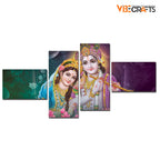 VIBECRAFTS Shree Krishna With Radha 4 Pieces Canvas Wall Painting Fitted With Wooden Frame For Home | Office | Living Room | Gifts (PTVC4Pcs3_15501)