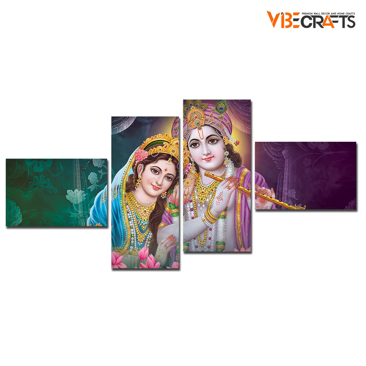 VIBECRAFTS Shree Krishna With Radha 4 Pieces Canvas Wall Painting Fitted With Wooden Frame For Home | Office | Living Room | Gifts (PTVC4Pcs3_15501)