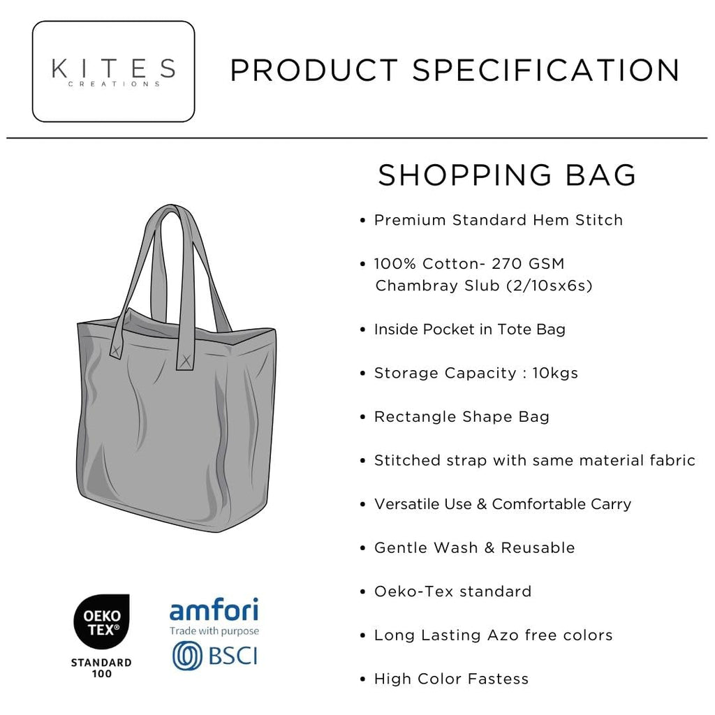 KITES CREATIONS 100% Cotton Shopping Bag, Stylish & Shoulder Tote with Inner Pocket, Perfect for Grocery, Travel, Shopping, Chambray Slub (14”x17.5”x5.5”), Set of 10 - Celadon Green